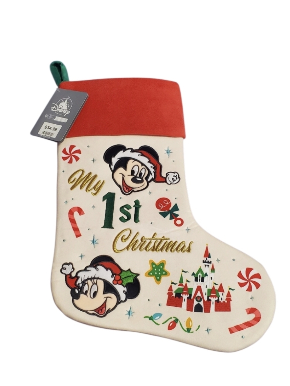 Disney Store Red & Cream "My 1st Christmas" Baby Christmas Stocking Holiday